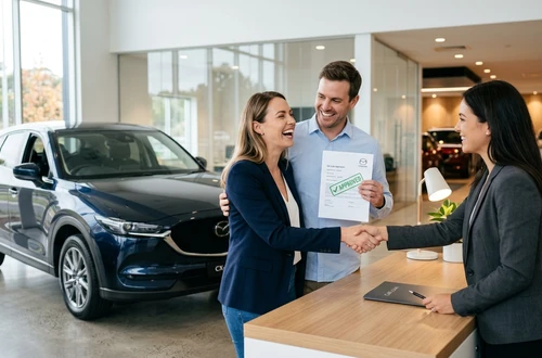 Happy customer receiving car keys